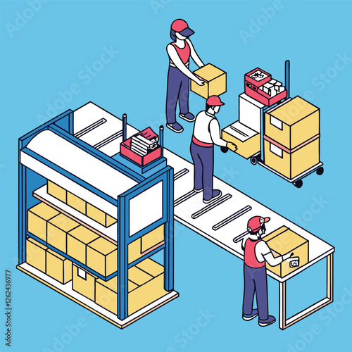 Teamwork Triumphs. Factory Workers Collaborate on Labor Day job unity vector design effort