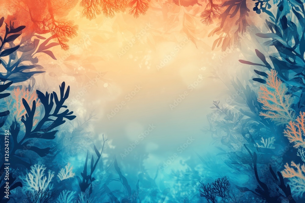 Obraz premium Underwater Seascape Abstract Ocean Background with Coral and Seaweed Silhouette