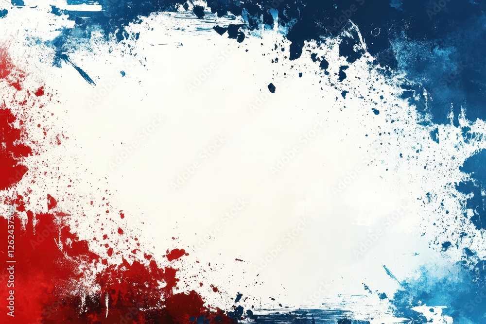 Obraz premium Abstract Red Blue White Ink Splatter Border Frame Background