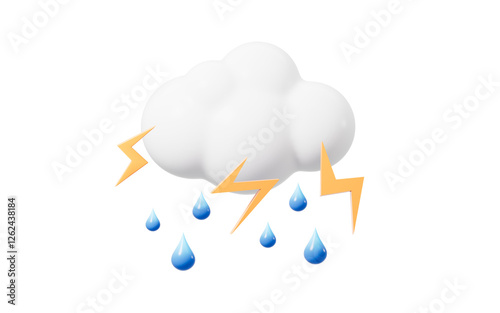 Cartoon weather forecast, thundershower, 3d rendering.