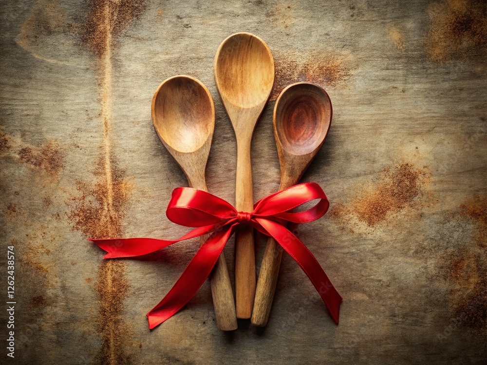 Three Wooden Spoons Tied with Red Ribbon: Unity, Cooking, Gift
