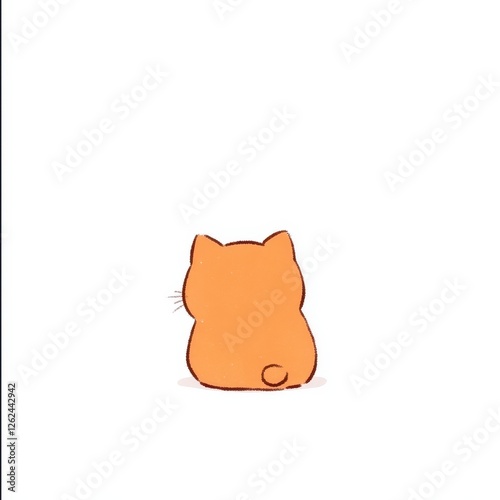 Cute Ginger Cat Sitting Back View Illustration photo