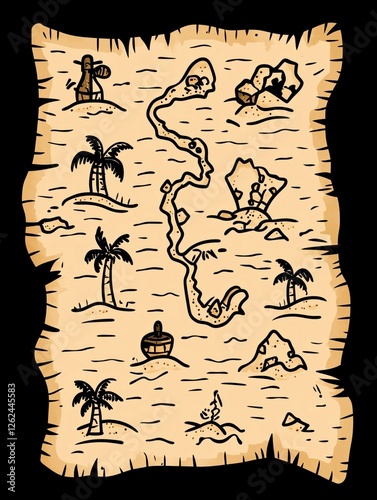 A map of a pirate's treasure hunt with a palm tree in the background