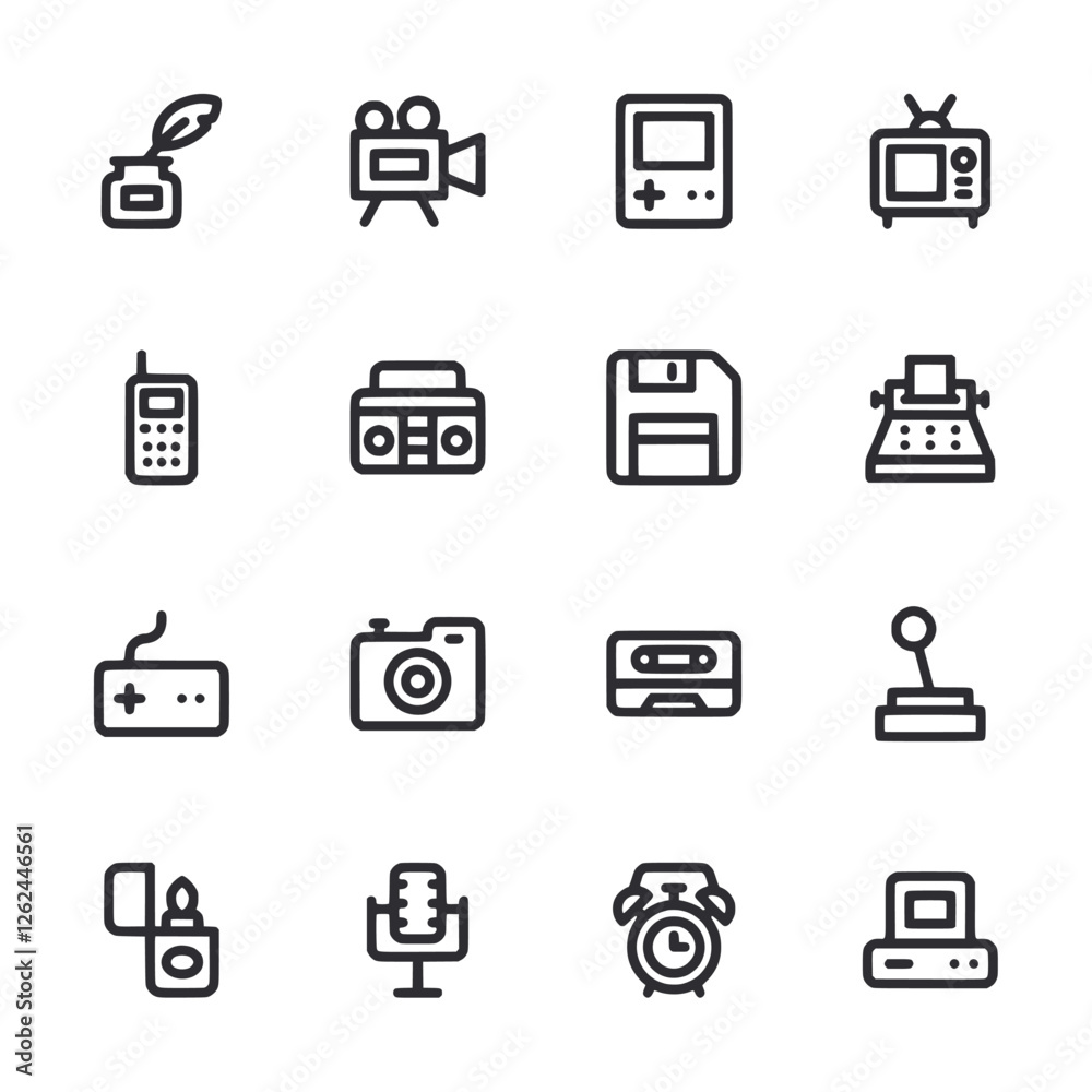 A set of icons for various electronic devices and items A set of icons for various electronic devices and items