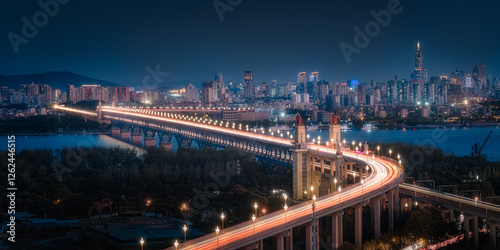 Vászonkép Nanjing Yangtze River Bridge and Nanjing City Skyline