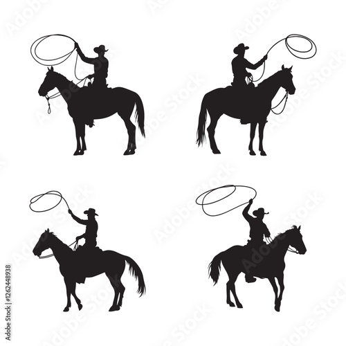 Cowboy On Horse Silhouette Art.