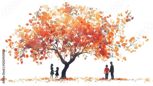 Parents Day PNG file design of a tree with family members, isolated on white background
