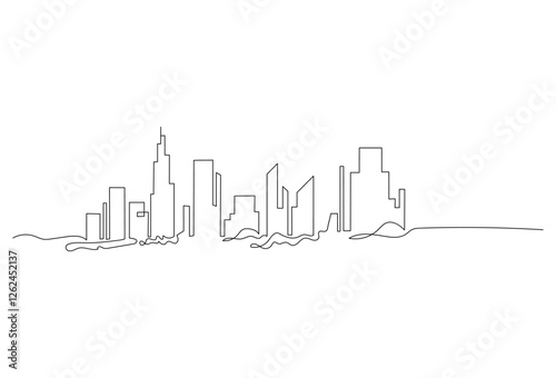 Abstract modern House City Skyline continuous one-line art drawing Vector illustration