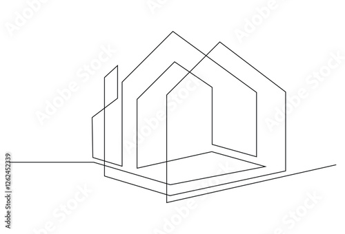 Abstract modern House City Skyline continuous one-line art drawing Vector illustration