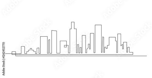 Abstract modern House City Skyline continuous one-line art drawing Vector illustration