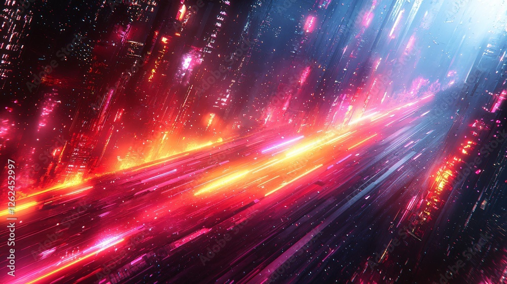 Fototapeta premium Neon Cityscape: Futuristic Speed & Light