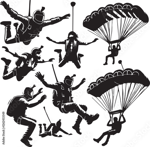 Skydiving Silhouettes: From Freefall to Landing in Black and White