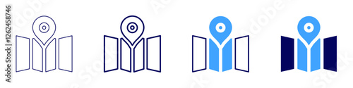 Map accuracy icon in 4 different styles. Thin Line, Line, Bold Line, Duotone. Duotone style. Editable stroke