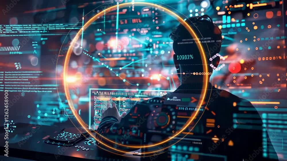 AI Content Generation. Visionary professional designs with AI interface, digital code flows. Future of creativity AI Content Generation. Visionary professional designs with AI interface, digital code flows. Future of creativity
