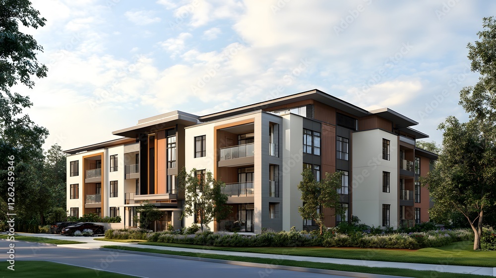 Fototapeta premium Modern residential building with clean design, showcasing simplicity and contemporary living