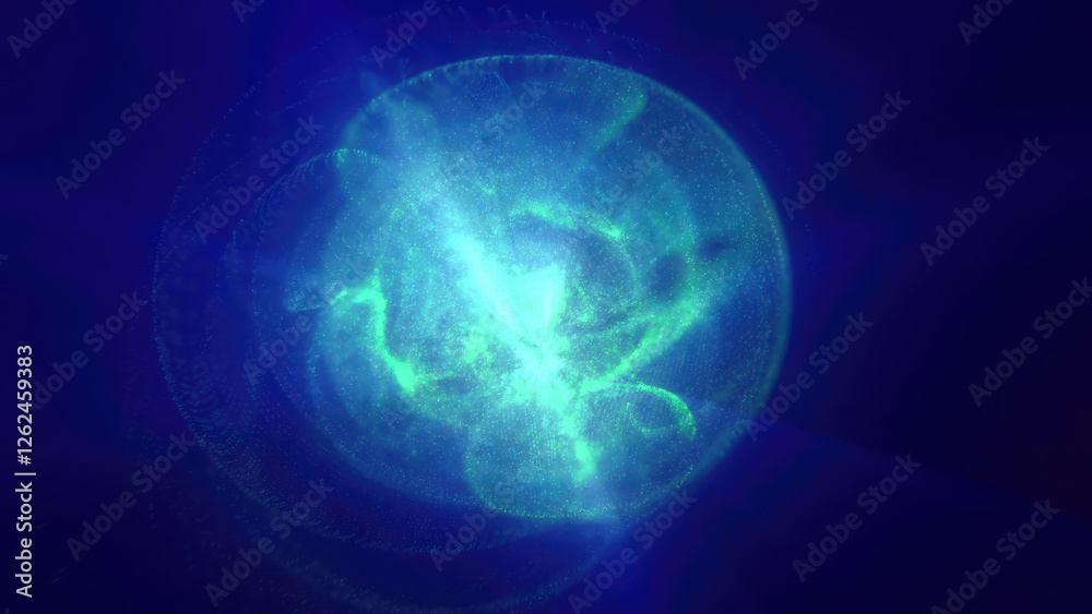 Fototapeta premium A luminous blue energy sphere core floating in a dark void, evoking a sense of technology and futuristic power. Great for sci-fi and tech themes