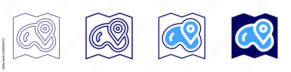 Map data layer icon in 4 different styles. Thin Line, Line, Bold Line, Duotone. Duotone style. Editable stroke Map data layer icon in 4 different styles. Thin Line, Line, Bold Line, Duotone. Duotone style. Editable stroke
