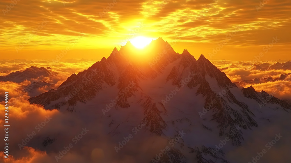 Obraz premium Majestic Mountain Sunrise with Snowy Peaks