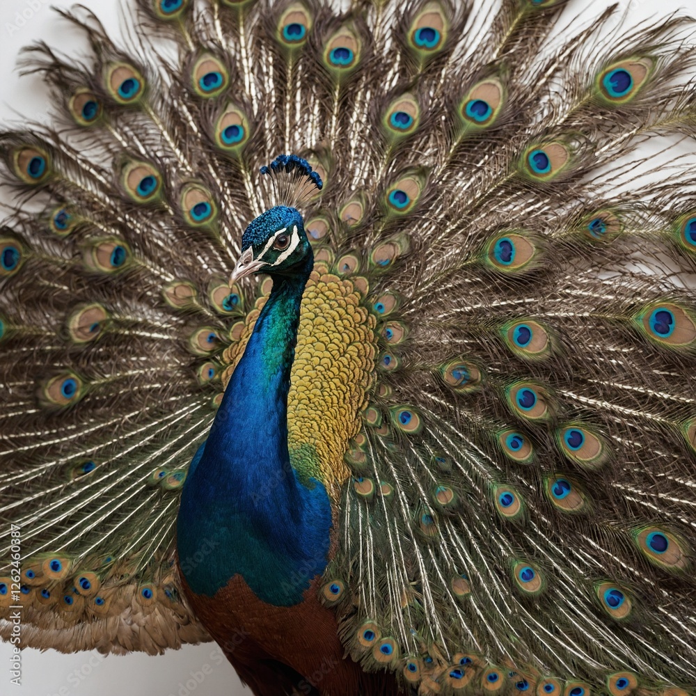 Naklejka premium A fluffy Arctic fox sitting calmly on a white surface.