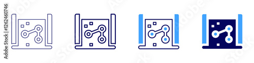 Map exporting icon in 4 different styles. Thin Line, Line, Bold Line, Duotone. Duotone style. Editable stroke