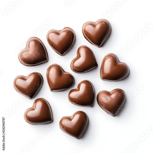 Heart-shaped chocolate candies placed on a clean white background