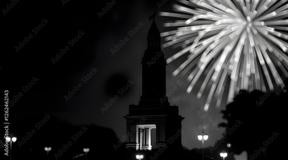 Fototapeta premium Spectacular Fireworks Display Over Illuminated Monument