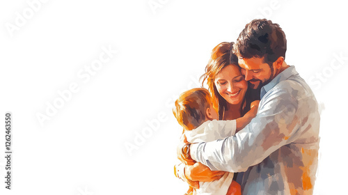  Parents Day PNG file featuring a mother and father hugging their child, isolated on white background