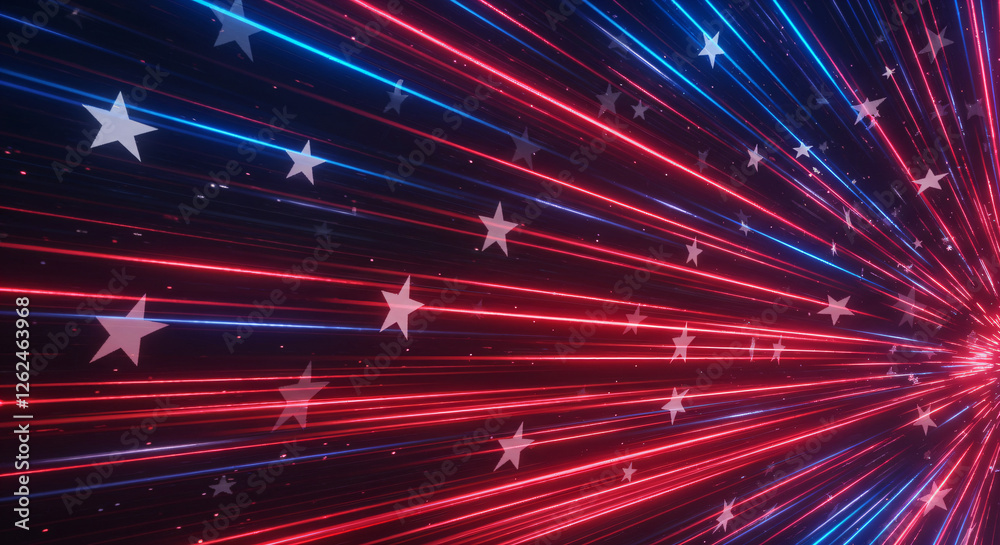 Obraz premium Abstract patriotic design; vibrant stars and stripes; glowing American flag
