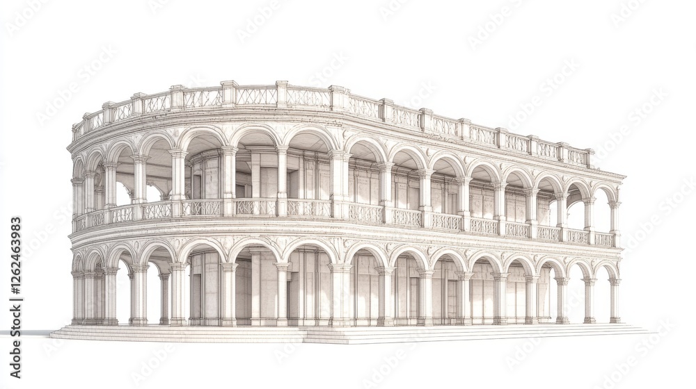 Naklejka premium Architectural model, classical design, white background, 3D rendering, for construction plans