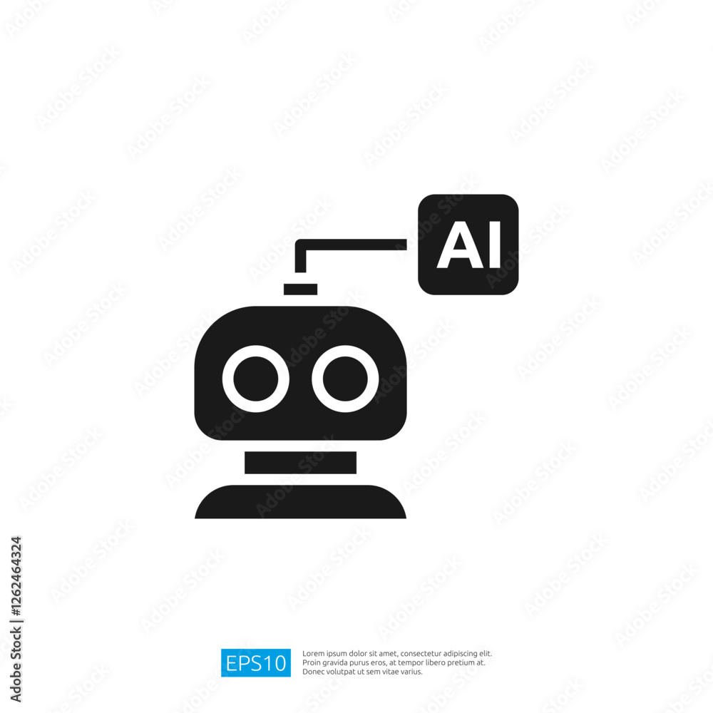 A simple black and white graphic of a robot with a speech bubble indicating AI symbolizing artificial intelligence and technology. A simple black and white graphic of a robot with a speech bubble indicating AI symbolizing artificial intelligence and technology.