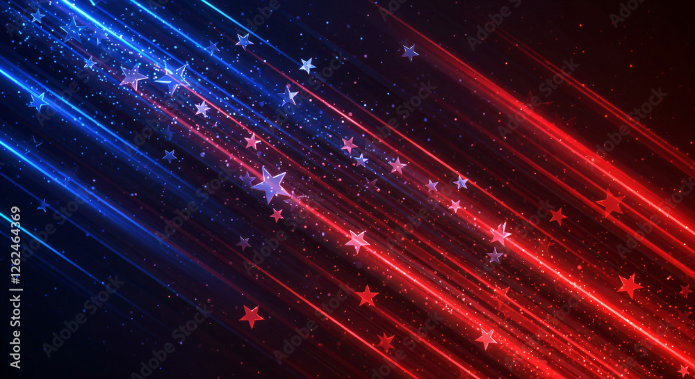 Fototapeta premium Abstract patriotic design; vibrant stars and stripes; glowing American flag