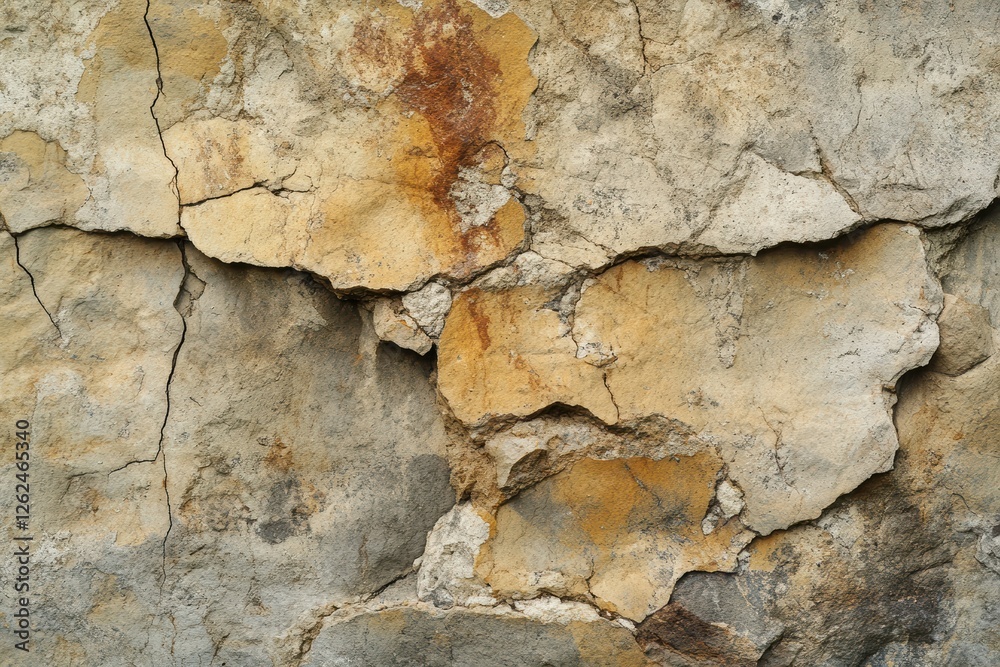 Fototapeta premium Stone texture featuring scuffed elements with cracks and discoloration in natural setting