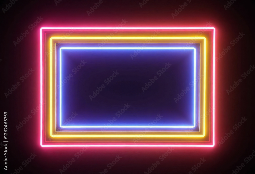 Rectangular neon frame in pink, yellow, and blue Rectangular neon frame in pink, yellow, and blue