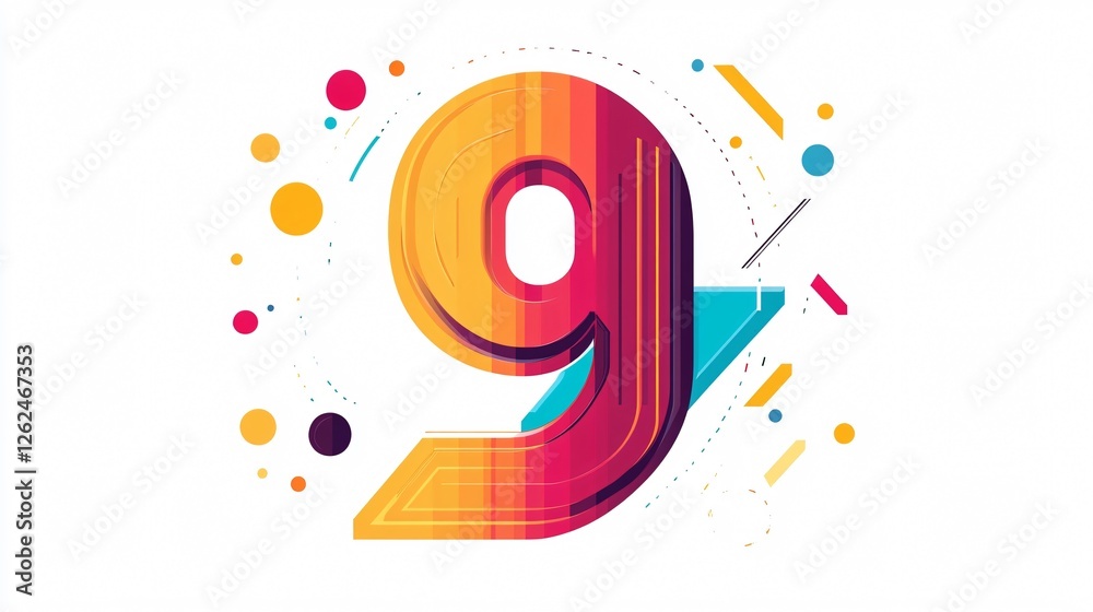 Obraz premium Colorful Geometric Flat Digit 9 Vector Isolated on White