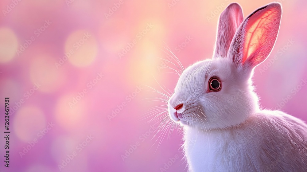 Obraz premium White rabbit, bokeh background, Easter, spring
