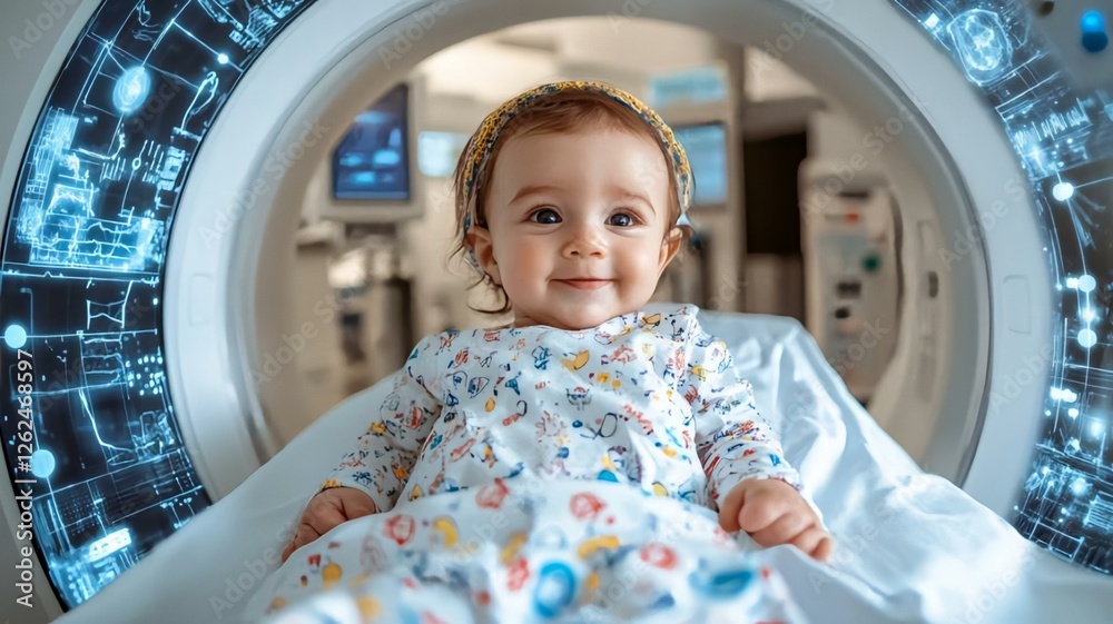 Happy Baby in Medical Imaging Device with Bright Expressions