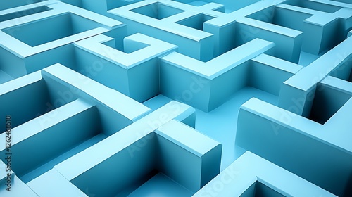 Abstract Blue Maze Pattern Complex Intricate Design. AI Generated