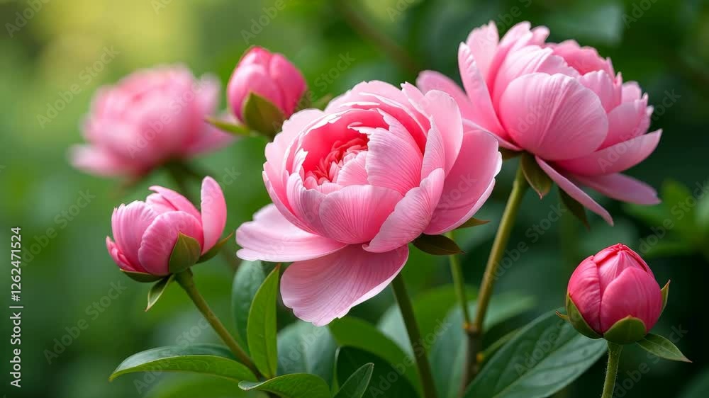 4k frame pink peonies grow on a flowerbed 4k frame pink peonies grow on a flowerbed