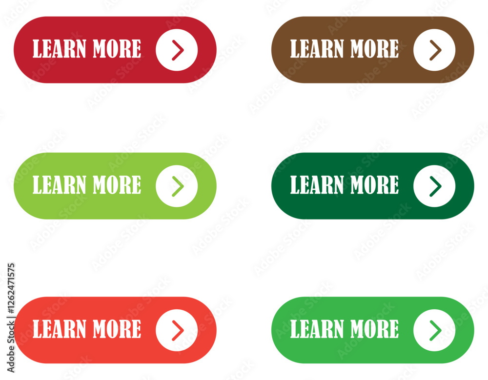 Learn more buttons icon set. Vector learn more buttons collection. Learn more button vector design. Colorful ui buttons for websites. Modern call to action button set. Vector illustration Learn more buttons icon set. Vector learn more buttons collection. Learn more button vector design. Colorful ui buttons for websites. Modern call to action button set. Vector illustration