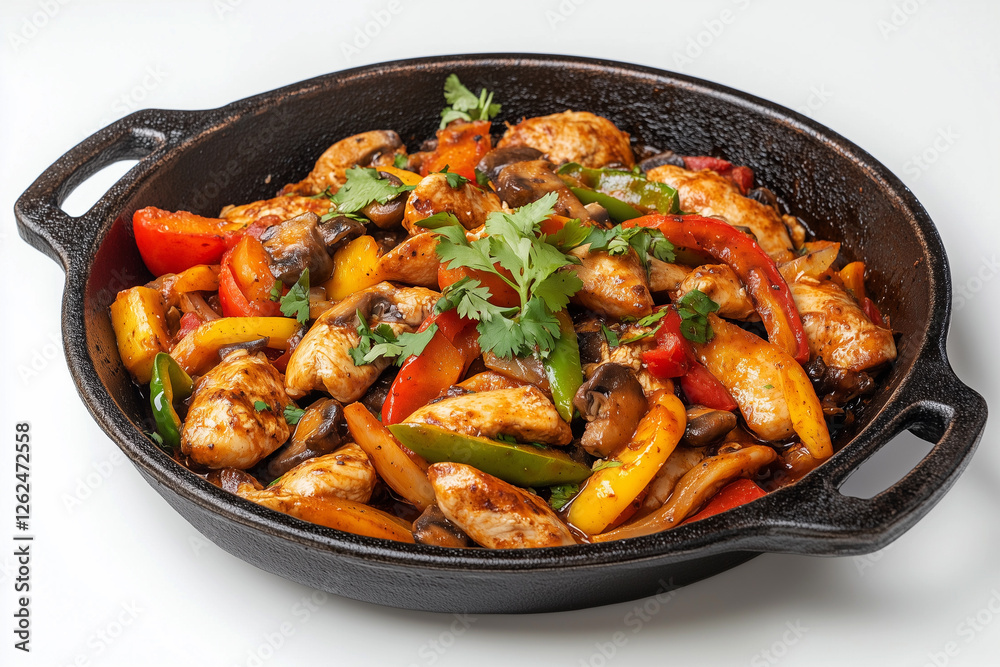 chicken fajitas with vegetables and jalapeno top view isolated on a white background chicken fajitas with vegetables and jalapeno top view isolated on a white background