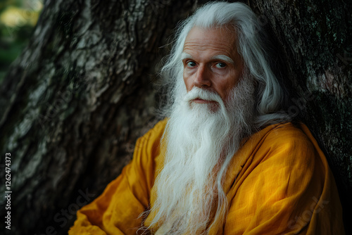 Archetypal Wise Old Man in Mystical Forest Setting   photo