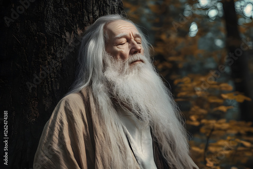 Archetypal Wise Old Man in Mystical Forest Setting  