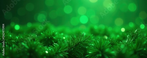 Deep green tinsel creates shimmering backdrop Ideal for holiday or celebratory themes , winter, glitter, light