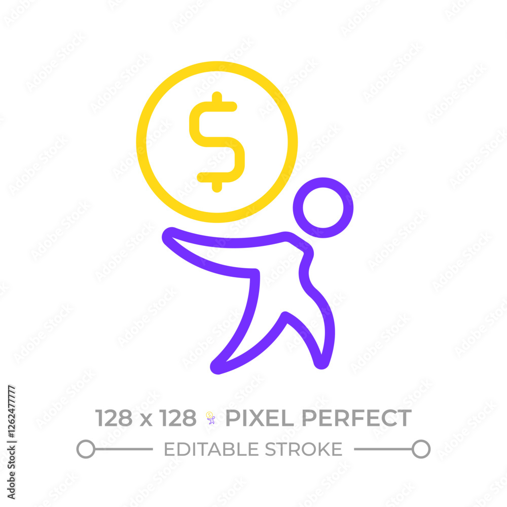 Paying debt pixel perfect two color line icon. Pay off, credit. Loan, mortgage. Financial management. Bicolor outline symbol. Duotone linear pictogram. Isolated illustration. Editable stroke Paying debt pixel perfect two color line icon. Pay off, credit. Loan, mortgage. Financial management. Bicolor outline symbol. Duotone linear pictogram. Isolated illustration. Editable stroke