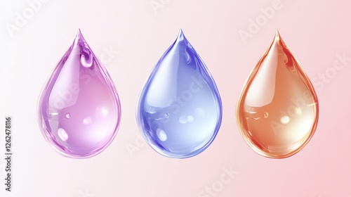 Close-up of Three Realistic Gel Drops Isolated on White