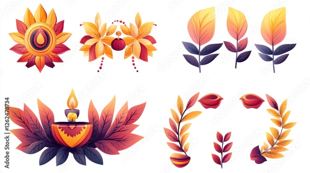 Vibrant Autumn Botanical Illustrations Featuring Leaves, Flowers, and Candle Designs for Seasonal Decor and Creative Projects Vibrant Autumn Botanical Illustrations Featuring Leaves, Flowers, and Candle Designs for Seasonal Decor and Creative Projects
