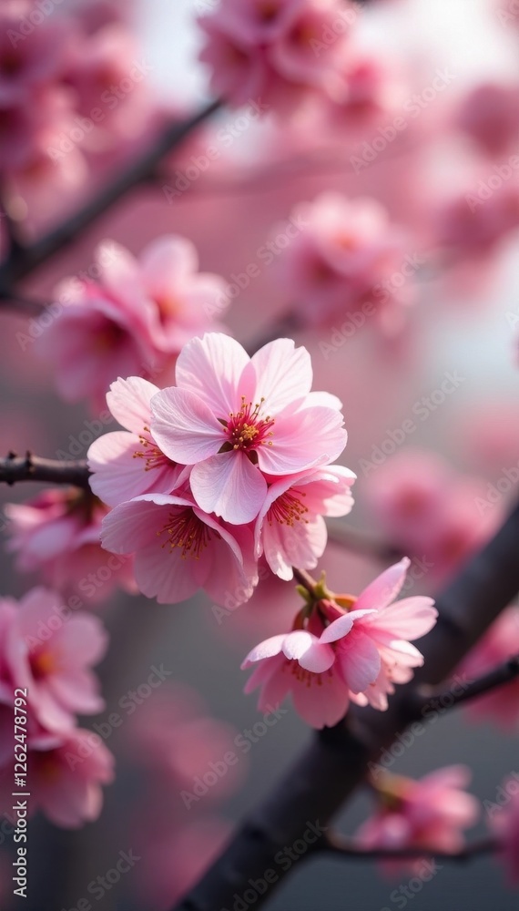 Obraz premium Delicate pink cherry blossoms on a tree, natural setting, ample copy space , japanese, park