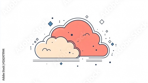 Flat Style Hand-Drawn Clouds and Dots Abstract Vector Illustration