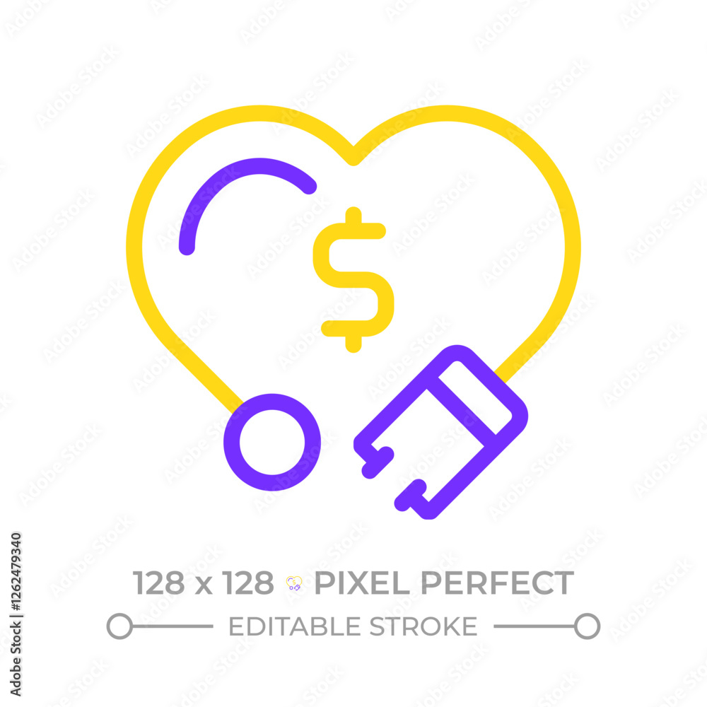 Medical expenses pixel perfect two color line icon. Clinical service, healthcare cost. Financial management. Bicolor outline symbol. Duotone linear pictogram. Isolated illustration. Editable stroke Medical expenses pixel perfect two color line icon. Clinical service, healthcare cost. Financial management. Bicolor outline symbol. Duotone linear pictogram. Isolated illustration. Editable stroke