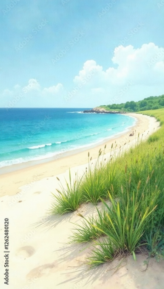 Delicate watercolor dune, seagrass Soft blues, greens, browns , coastal, flora, drawing Delicate watercolor dune, seagrass Soft blues, greens, browns , coastal, flora, drawing